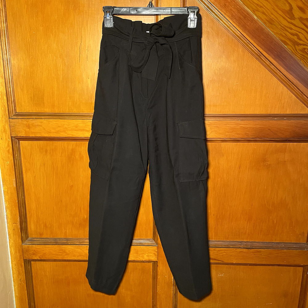 H&M Black High Waist Belted Paperbag Cargo Pants - Women size 4 - Office wear